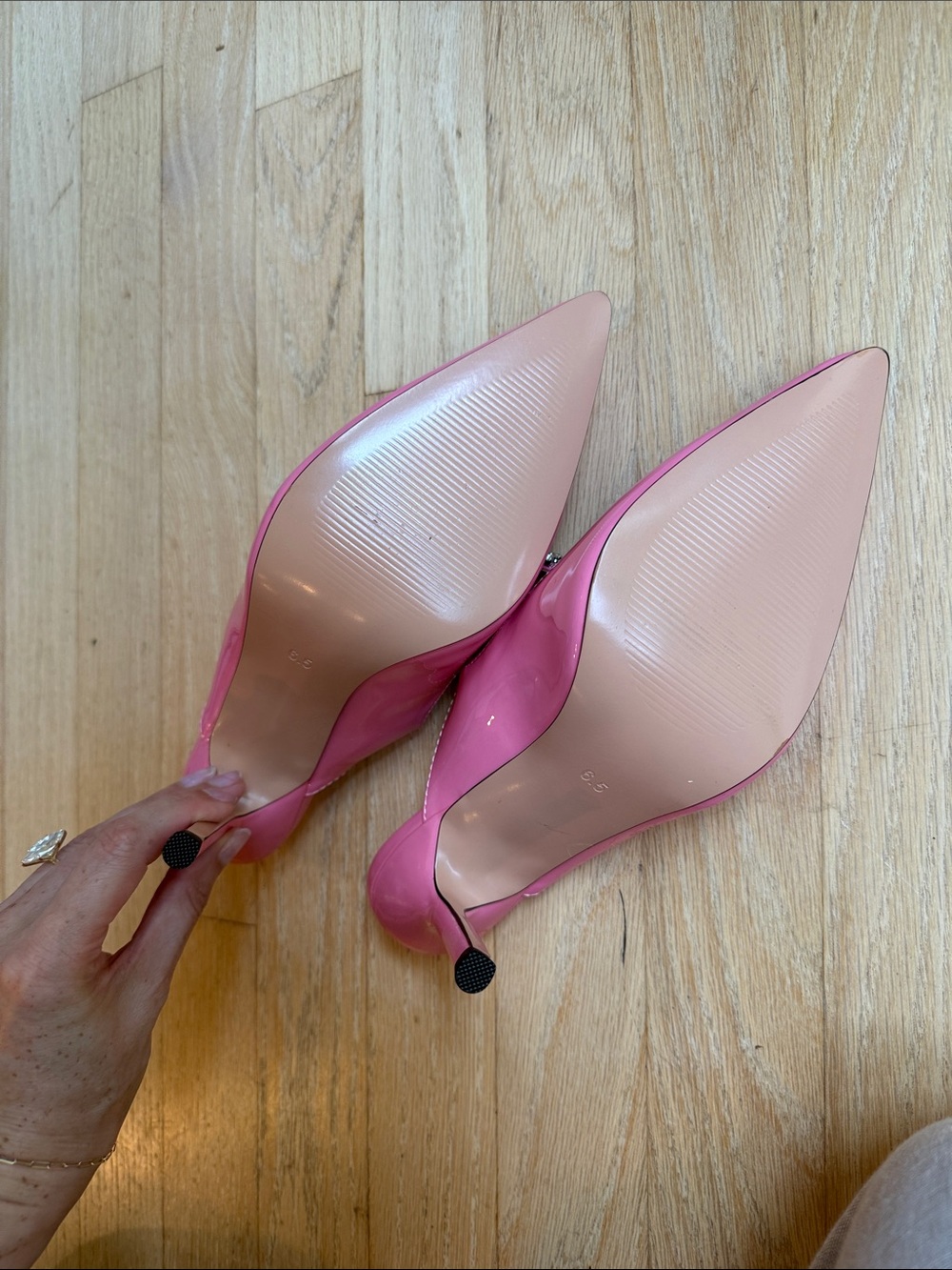 Embellished Pink Patent Pointed Toe Mules - Picture 5 of 6